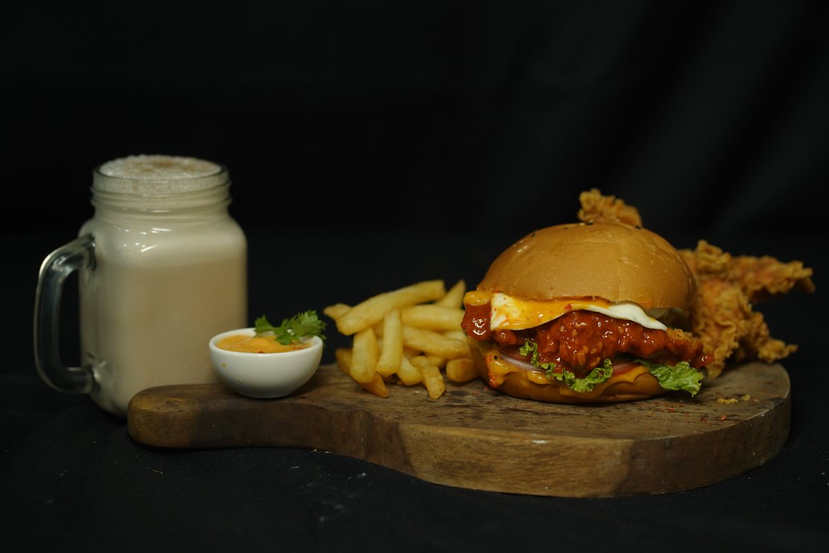 Korean Glazed Chicken Burger Live Shoot