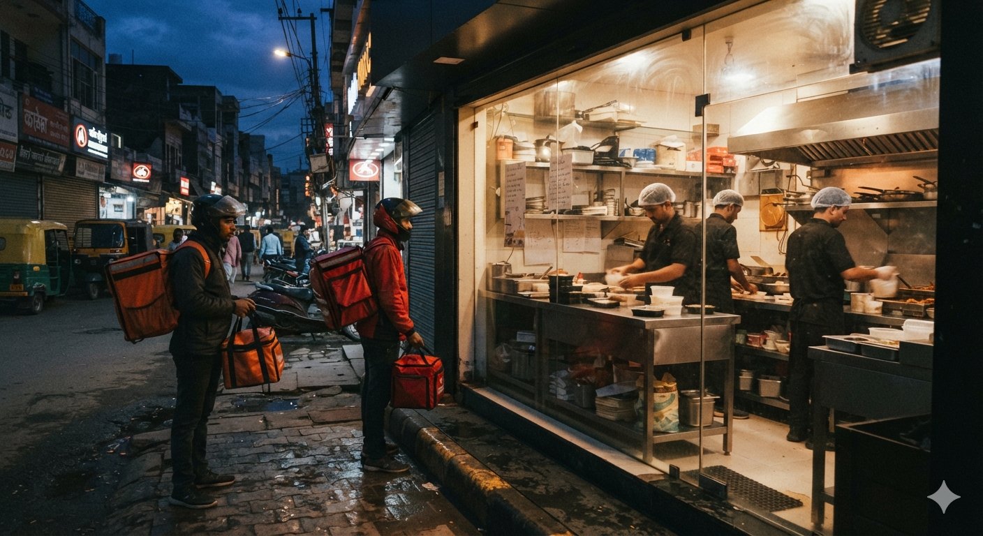 Patiala Multi-Brand Cloud Kitchen Dispatch Window at Dusk