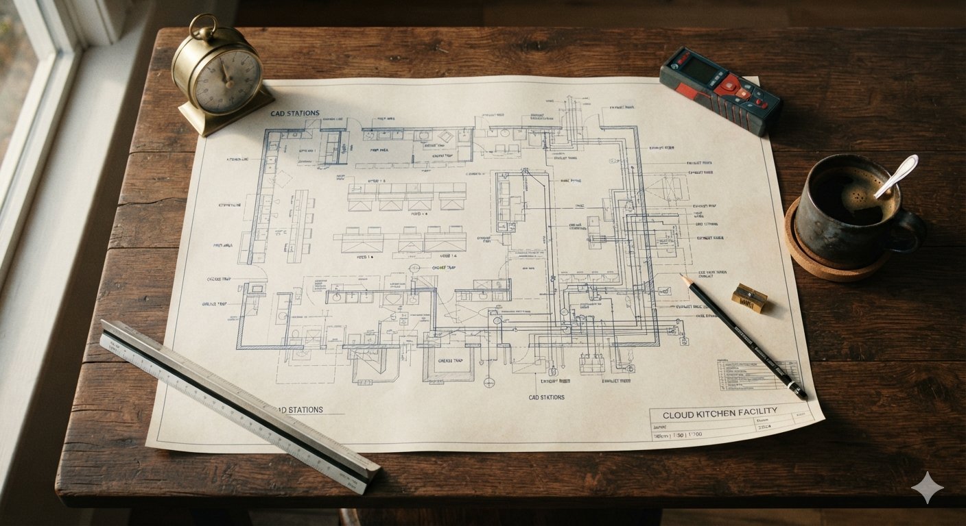 AutoCAD Commercial Kitchen Architectural Layout & MEP Blueprint